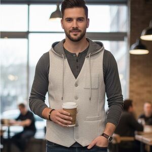 NWT 2/M.E.N
Men Size Large Beige contemporary Hooded Vest